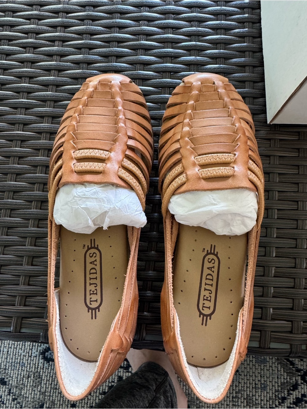 Women's Tan Woven Leather Slip-On Shoes